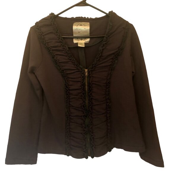 Anthropologie Nick & Mo zip-front v-neck ruffle sweatshirt sz S - Picture 1 of 8